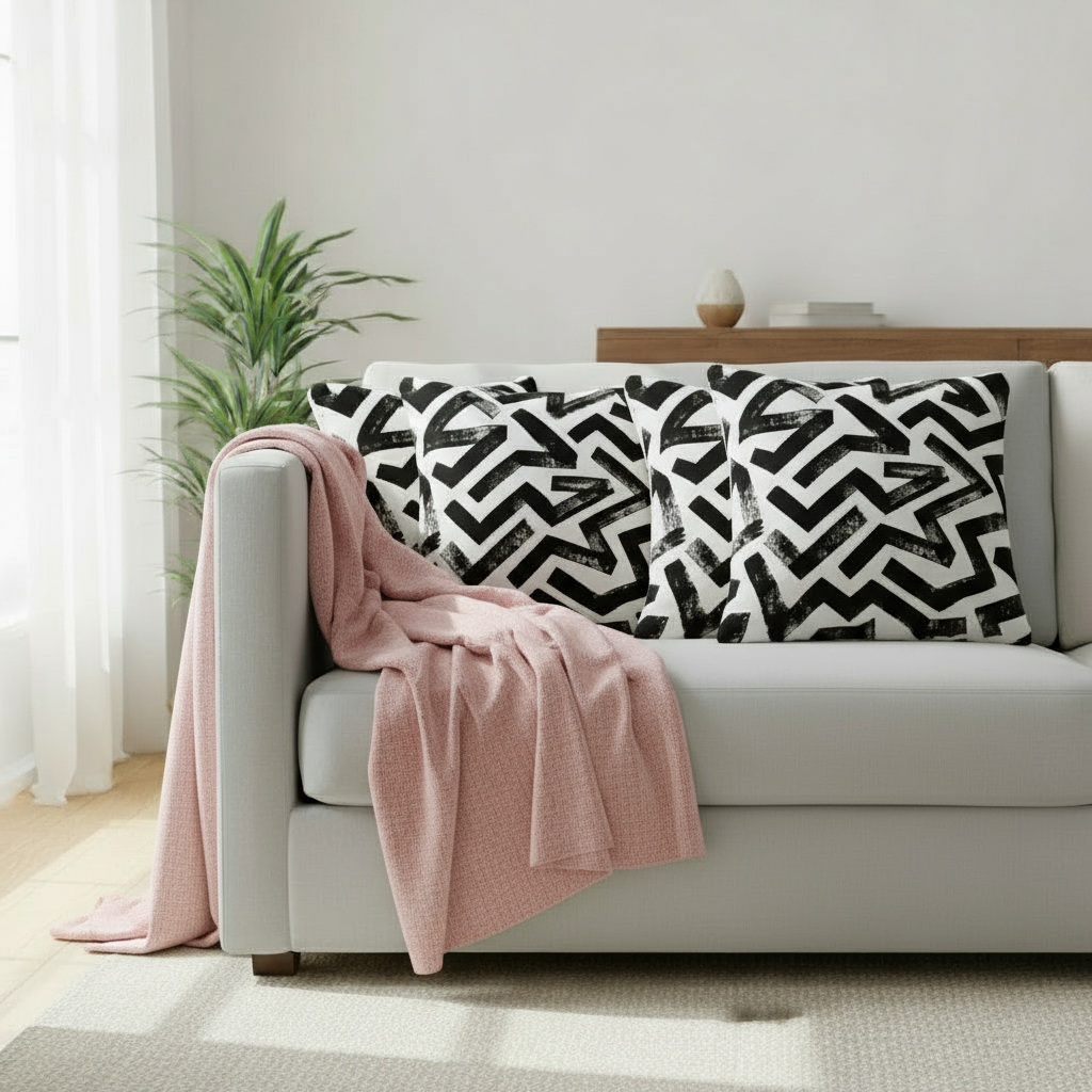 Black & White Abstract Throw Pillow – Modern Minimalist Cushion for Living Room, Bedroom, or Office (18x18” & 22x22”)