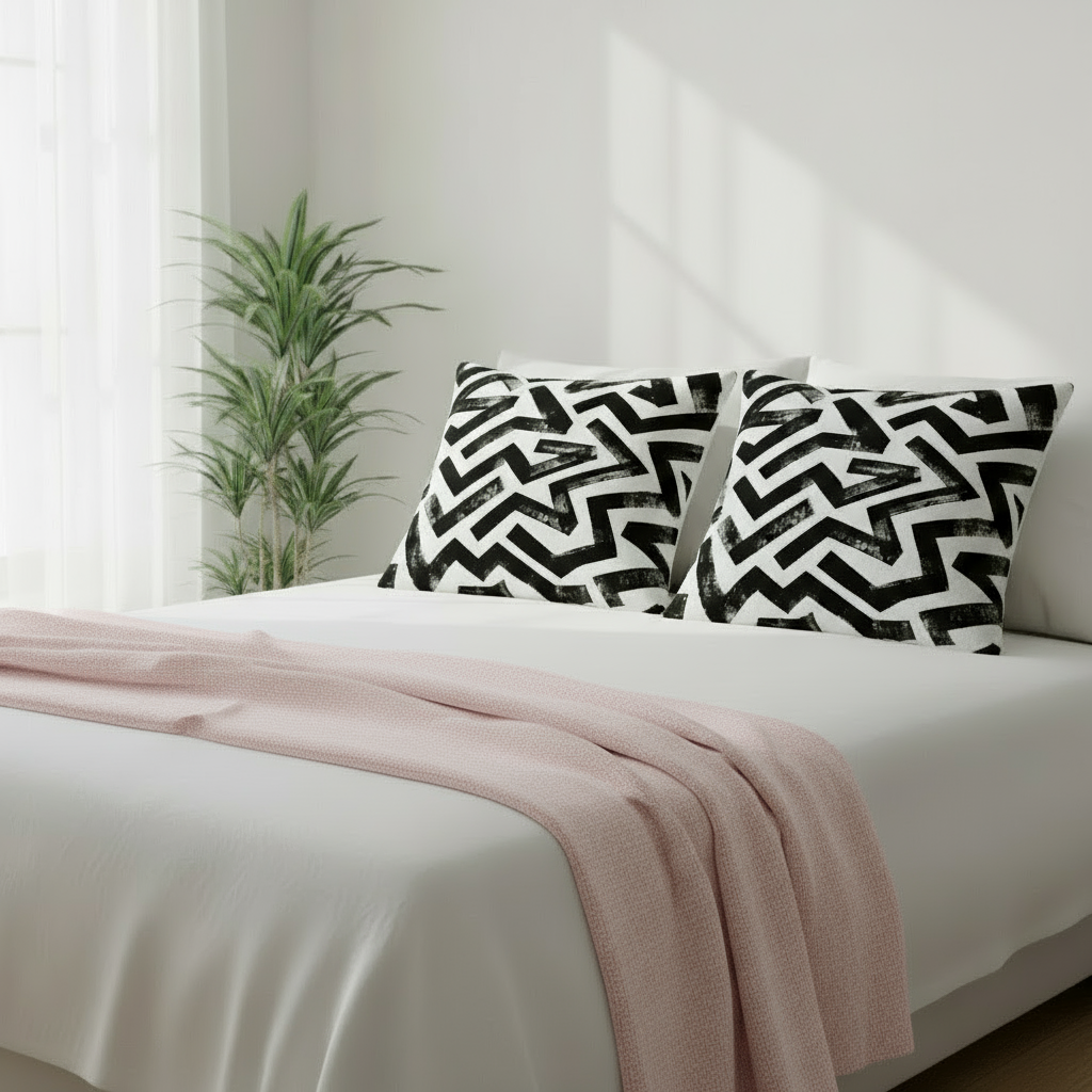 Black & White Abstract Throw Pillow – Modern Minimalist Cushion for Living Room, Bedroom, or Office (18x18” & 22x22”)