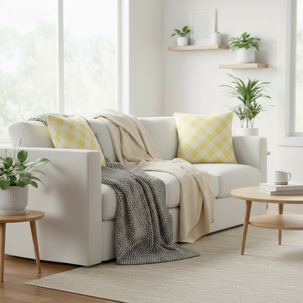 Yellow & White Abstract Throw Pillow | Modern Geometric Cushion | 18x18 & 22x22 Inches
