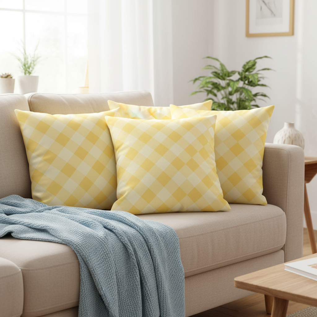 Yellow & White Abstract Throw Pillow | Modern Geometric Cushion | 18x18 & 22x22 Inches