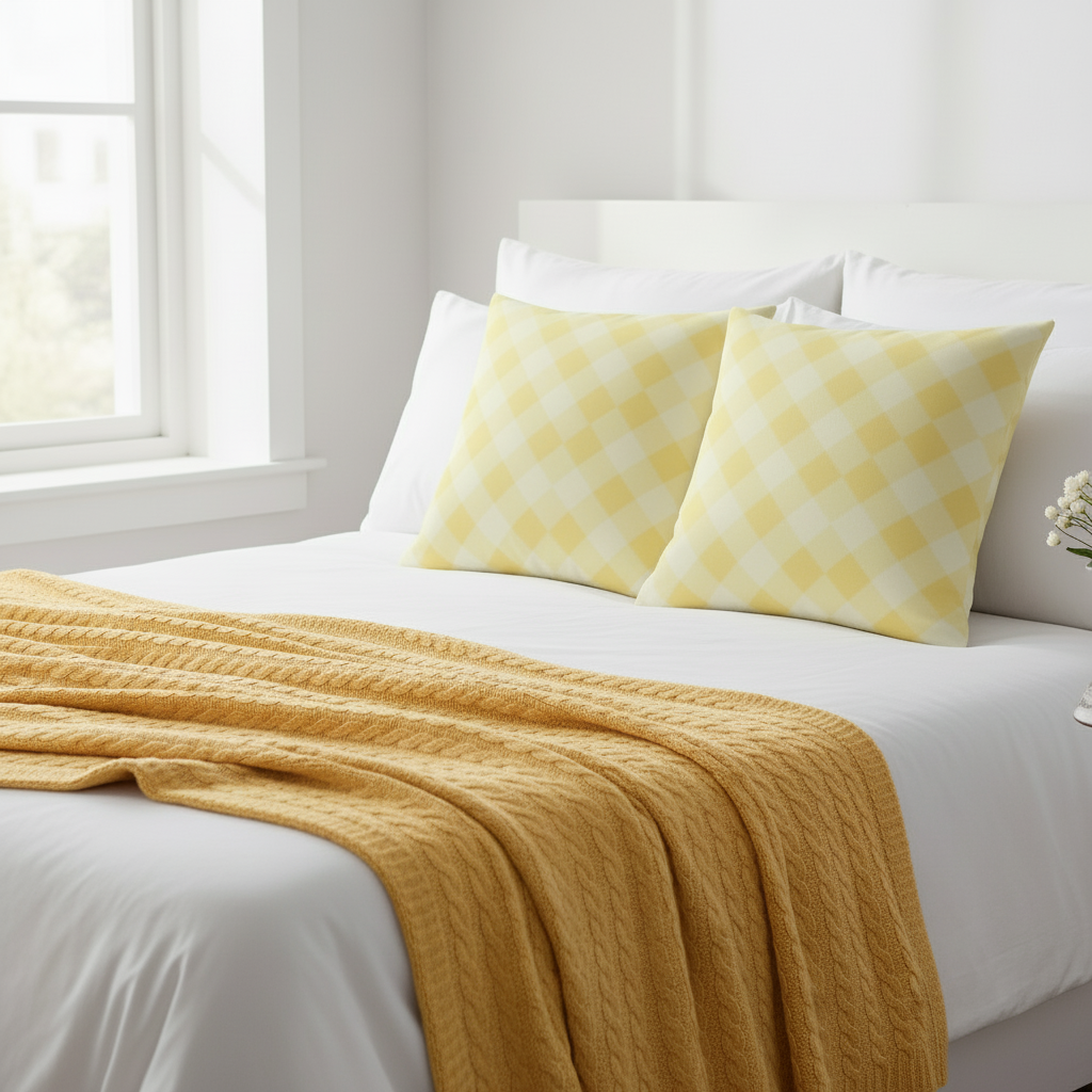 Yellow & White Abstract Throw Pillow | Modern Geometric Cushion | 18x18 & 22x22 Inches