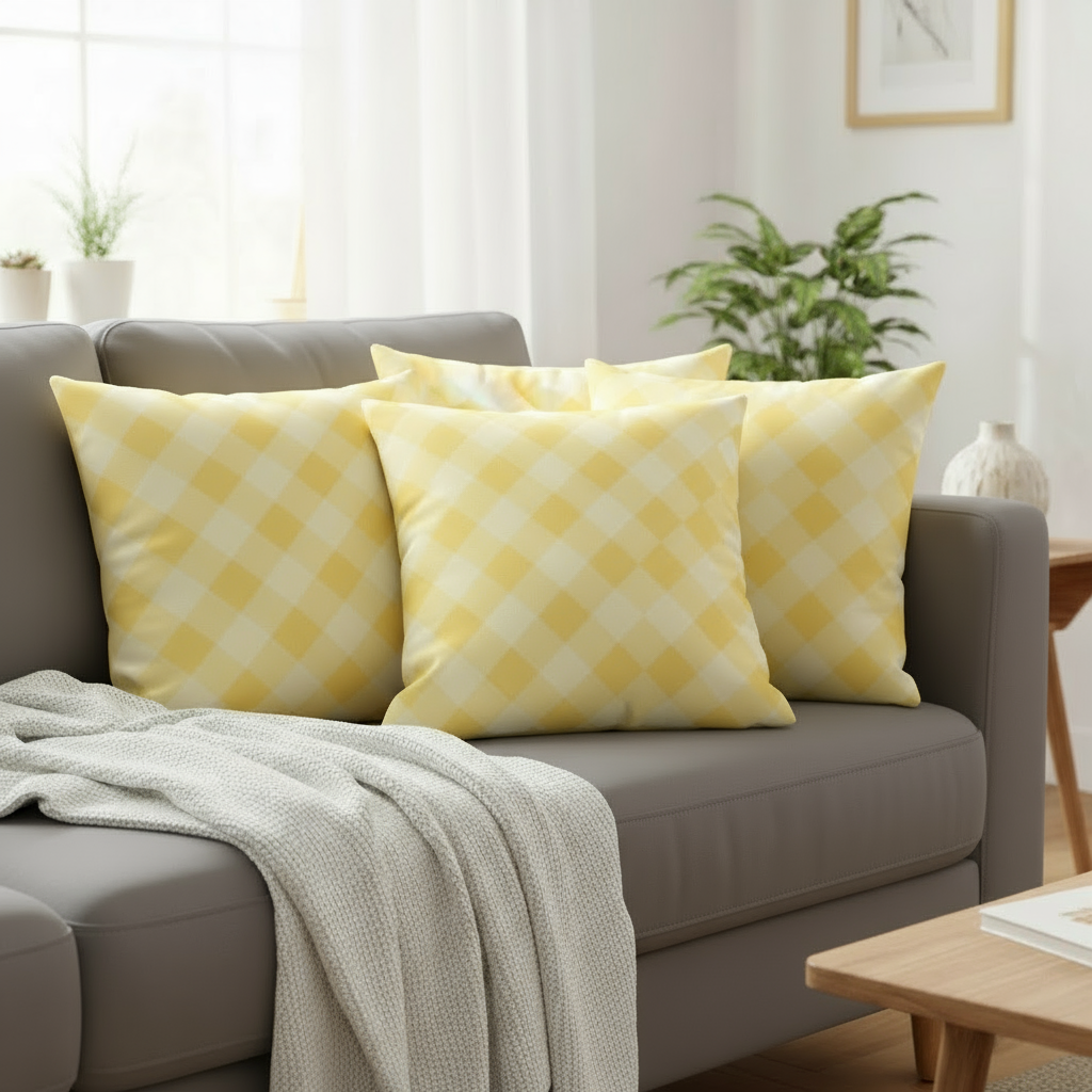 Yellow & White Abstract Throw Pillow | Modern Geometric Cushion | 18x18 & 22x22 Inches
