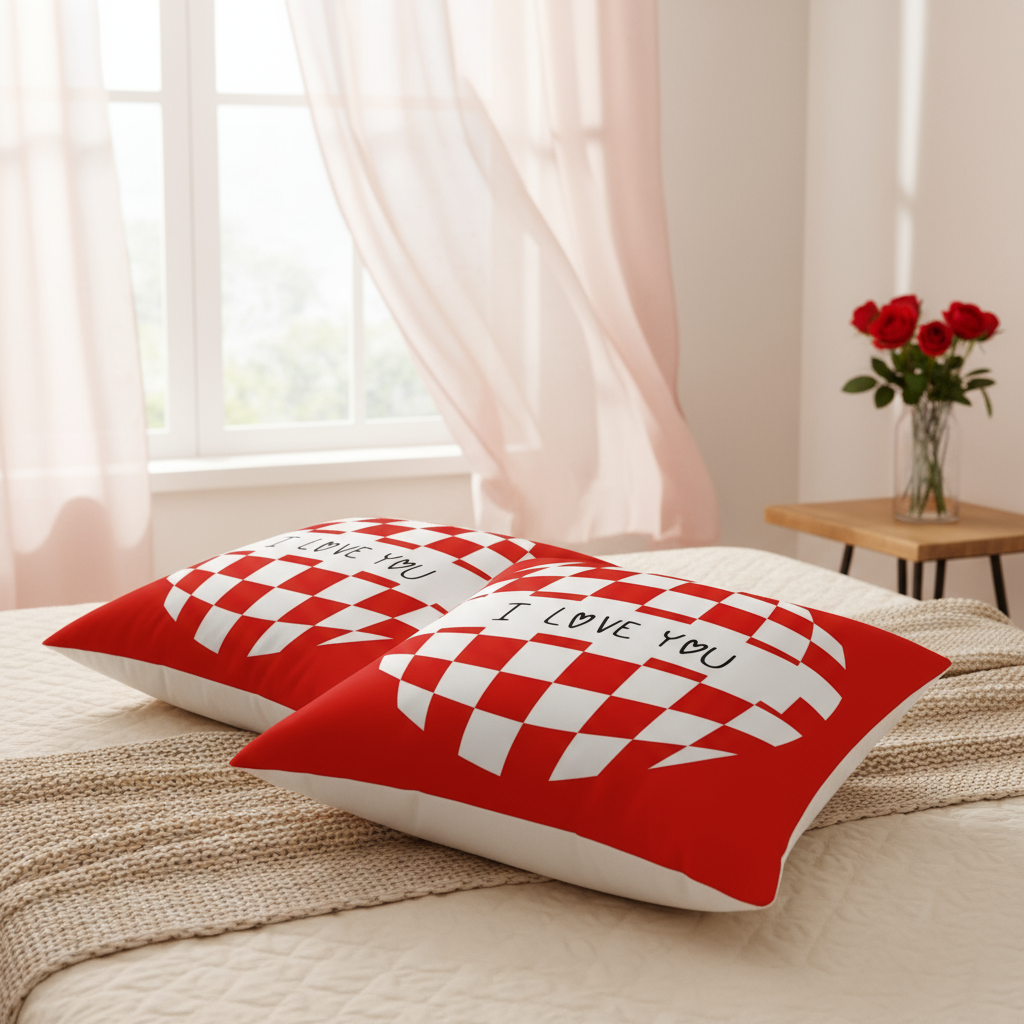 Valentine’s Throw Pillow – Red and White Decorative Cushion for Bedroom, Living Room & Valentine’s Day Gift, 18x18 & 22x22 in