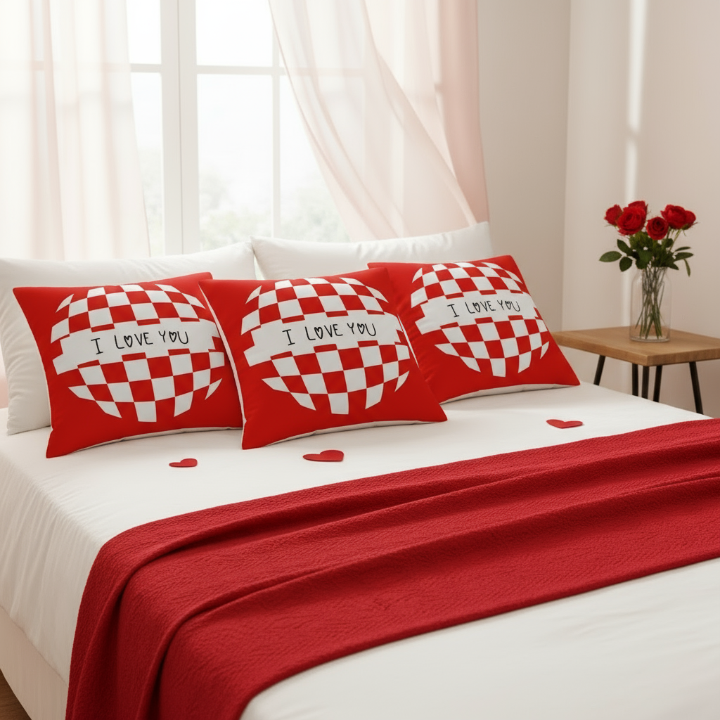 Valentine’s Throw Pillow – Red and White Decorative Cushion for Bedroom, Living Room & Valentine’s Day Gift, 18x18 & 22x22 in