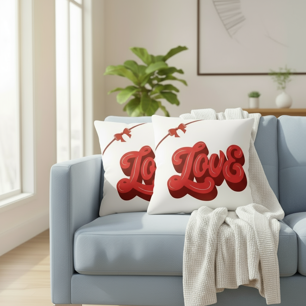 White Throw Pillow with Red Accents – Romantic Valentine Cushion for Cozy Bedroom & Living Room Décor (18x18” & 22x22”)