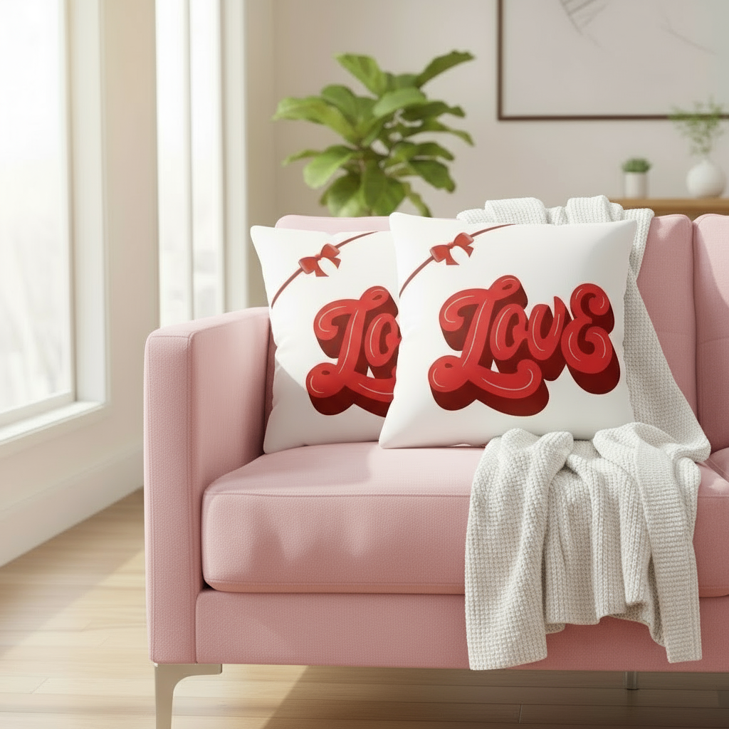 White Throw Pillow with Red Accents – Romantic Valentine Cushion for Cozy Bedroom & Living Room Décor (18x18” & 22x22”)