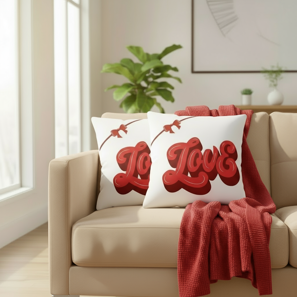 White Throw Pillow with Red Accents – Romantic Valentine Cushion for Cozy Bedroom & Living Room Décor (18x18” & 22x22”)