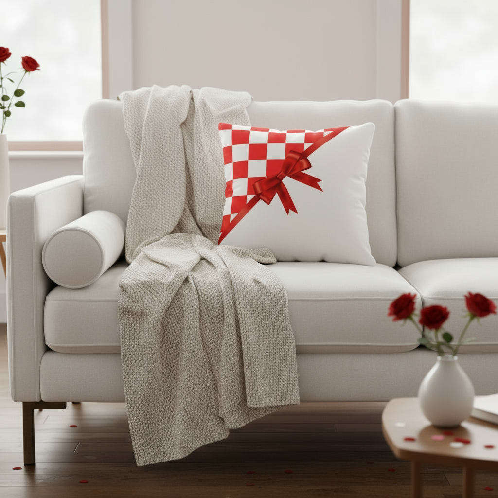 White and Red Valentine Throw Pillow – Romantic Love Cushion for Bedroom & Living Room Décor (18x18” & 22x22”)