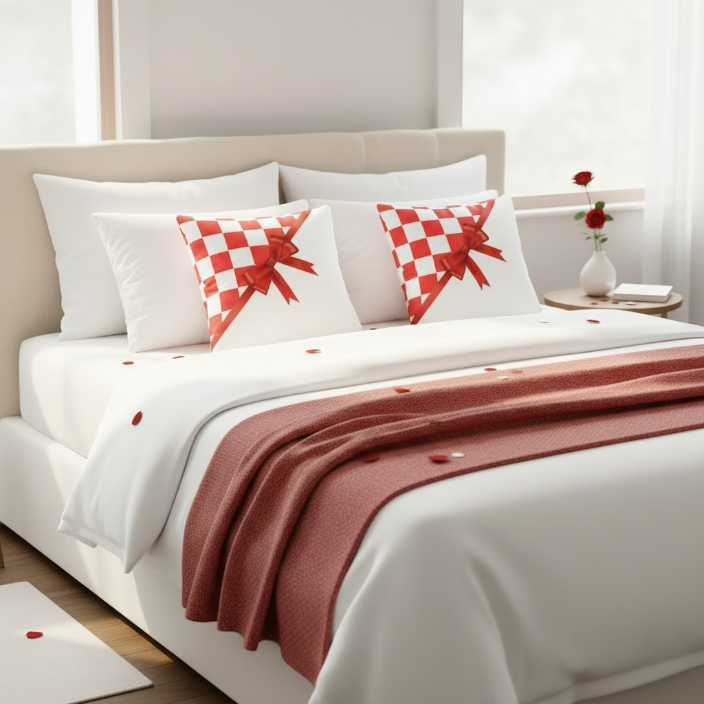 White and Red Valentine Throw Pillow – Romantic Love Cushion for Bedroom & Living Room Décor (18x18” & 22x22”)
