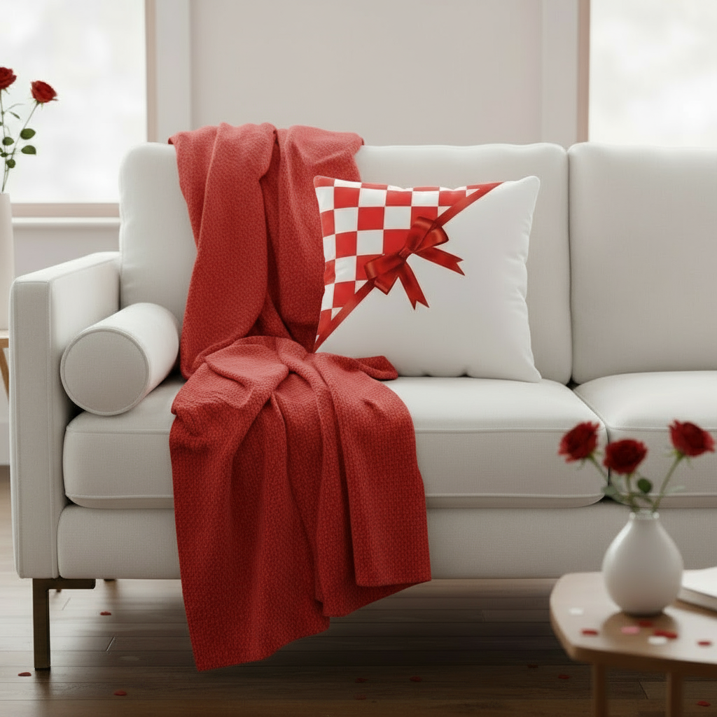 White and Red Valentine Throw Pillow – Romantic Love Cushion for Bedroom & Living Room Décor (18x18” & 22x22”)