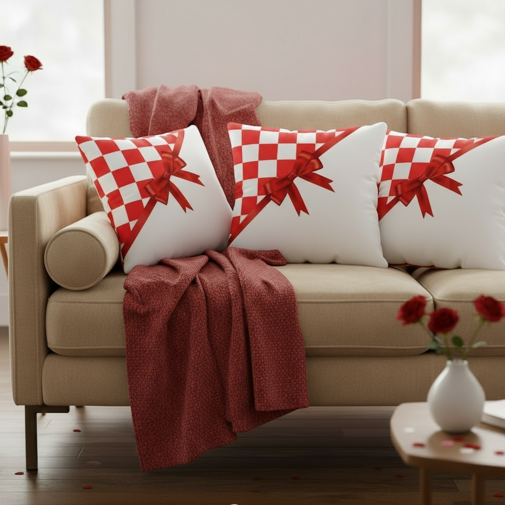 White and Red Valentine Throw Pillow – Romantic Love Cushion for Bedroom & Living Room Décor (18x18” & 22x22”)