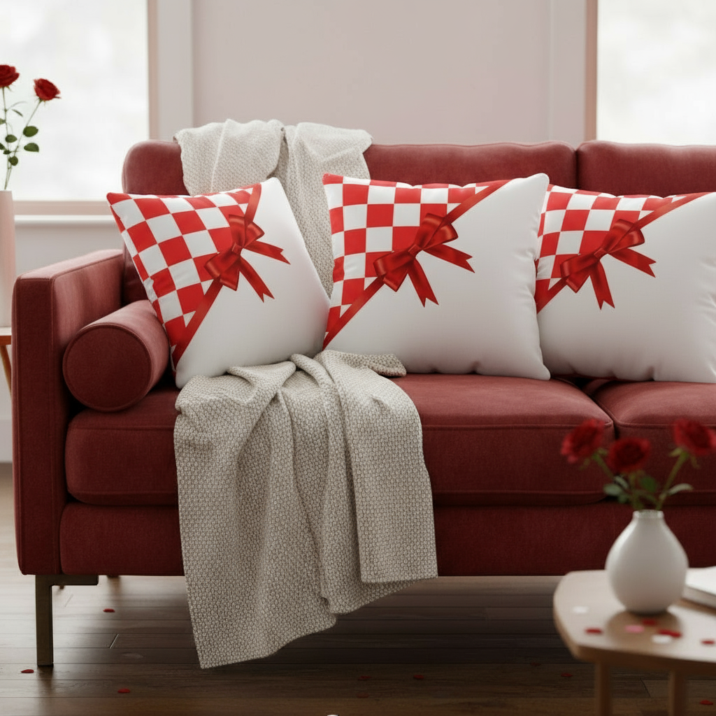 White and Red Valentine Throw Pillow – Romantic Love Cushion for Bedroom & Living Room Décor (18x18” & 22x22”)