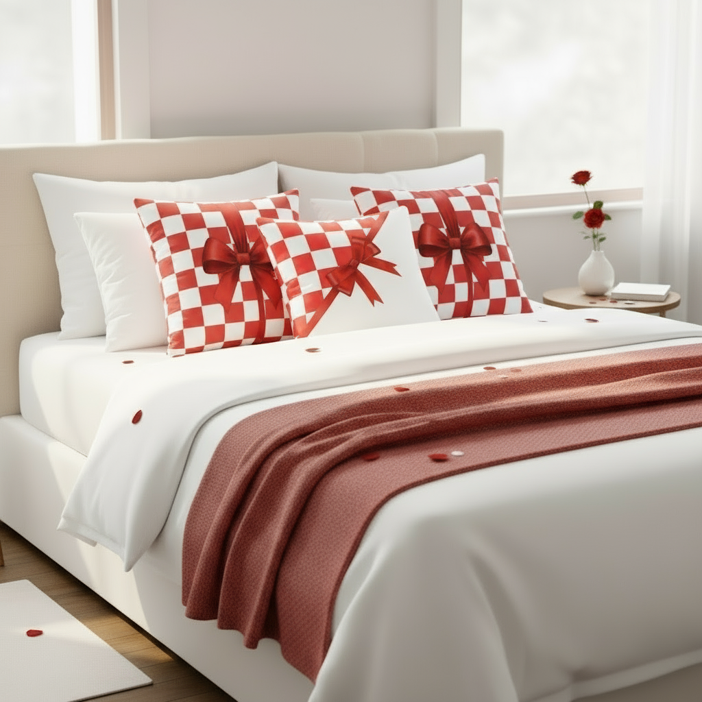 White and Red Valentine Throw Pillow – Romantic Love Cushion for Bedroom & Living Room Décor (18x18” & 22x22”)