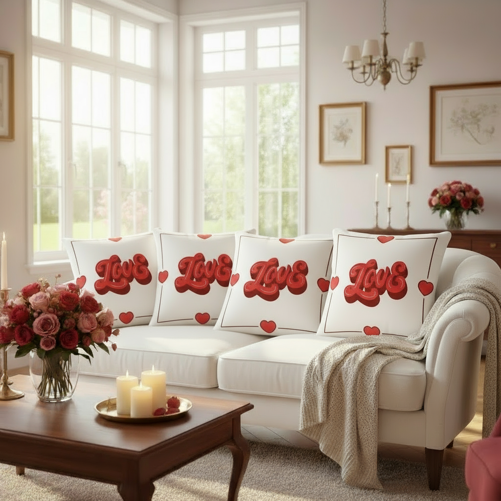 White and Red Valentine Throw Pillow – Romantic Love Cushion for Bedroom & Living Room Décor (18x18” & 22x22”)