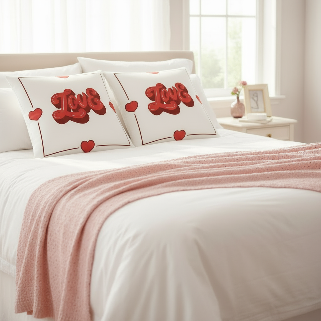 White and Red Valentine Throw Pillow – Romantic Love Cushion for Bedroom & Living Room Décor (18x18” & 22x22”)