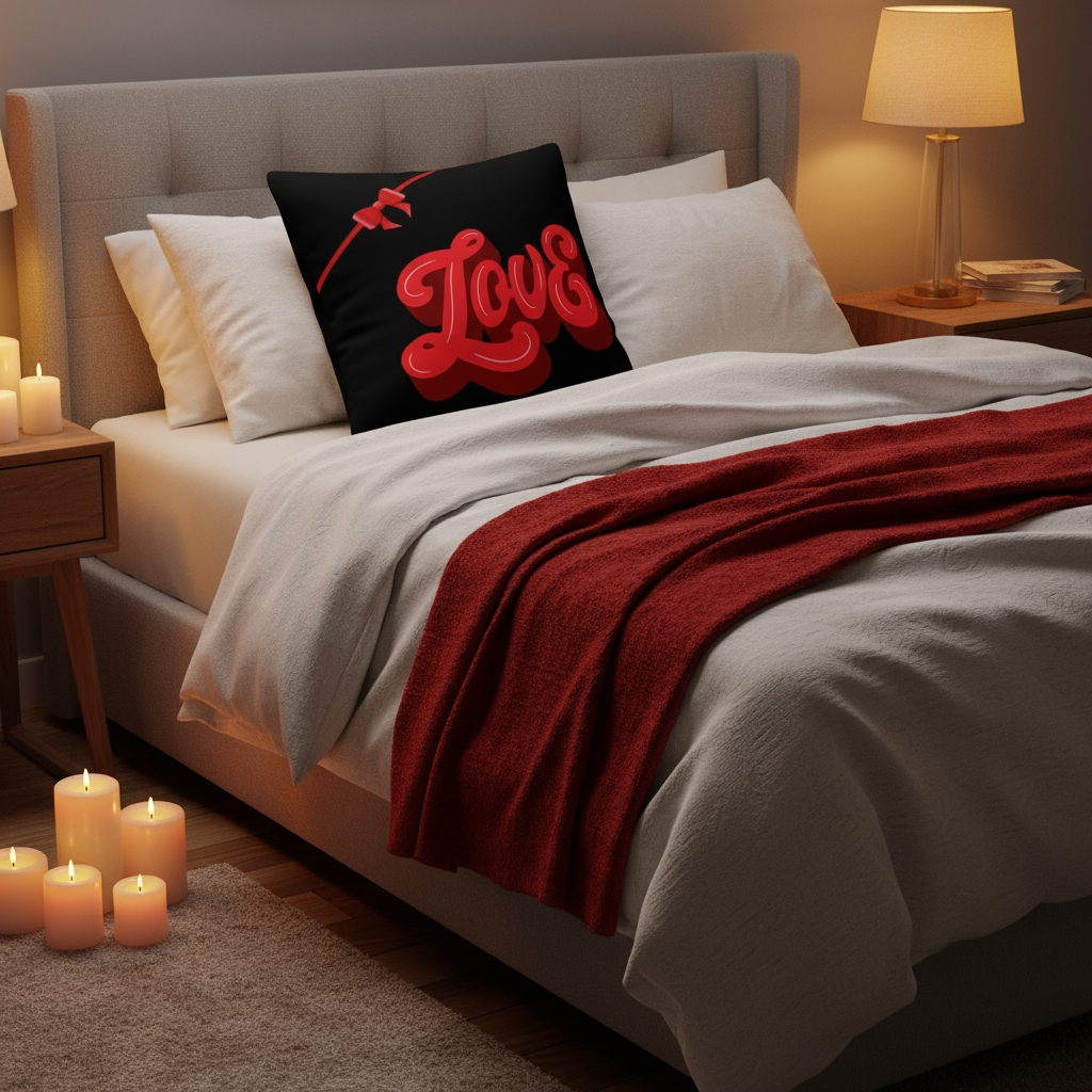 Valentine’s Throw Pillow Black & Red – Heart-Themed Romantic Cushion, 18x18 & 22x22 in