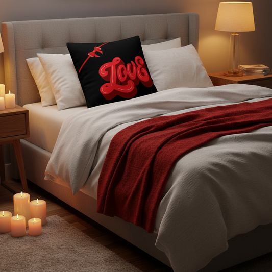 Valentine’s Throw Pillow Black & Red – Heart-Themed Romantic Cushion, 18x18 & 22x22 in