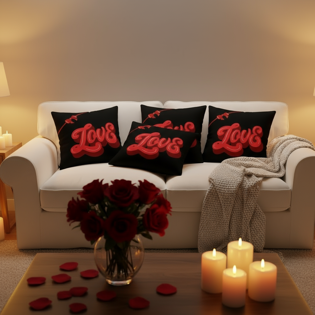 Valentine’s Throw Pillow Black & Red – Heart-Themed Romantic Cushion, 18x18 & 22x22 in