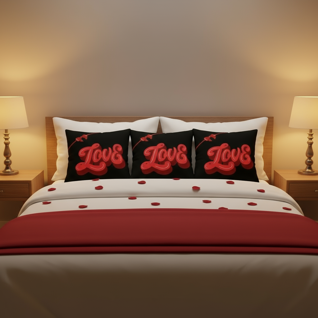 Valentine’s Throw Pillow Black & Red – Heart-Themed Romantic Cushion, 18x18 & 22x22 in