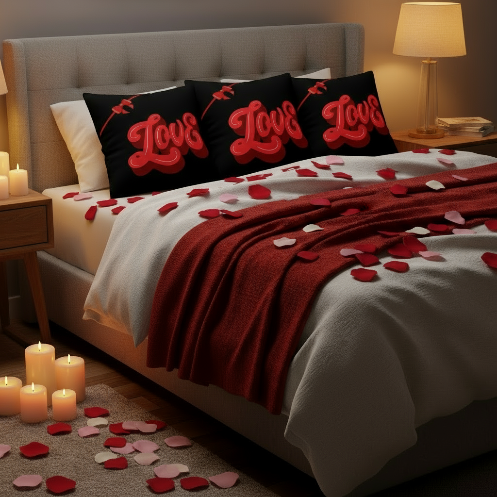 Valentine’s Throw Pillow Black & Red – Heart-Themed Romantic Cushion, 18x18 & 22x22 in