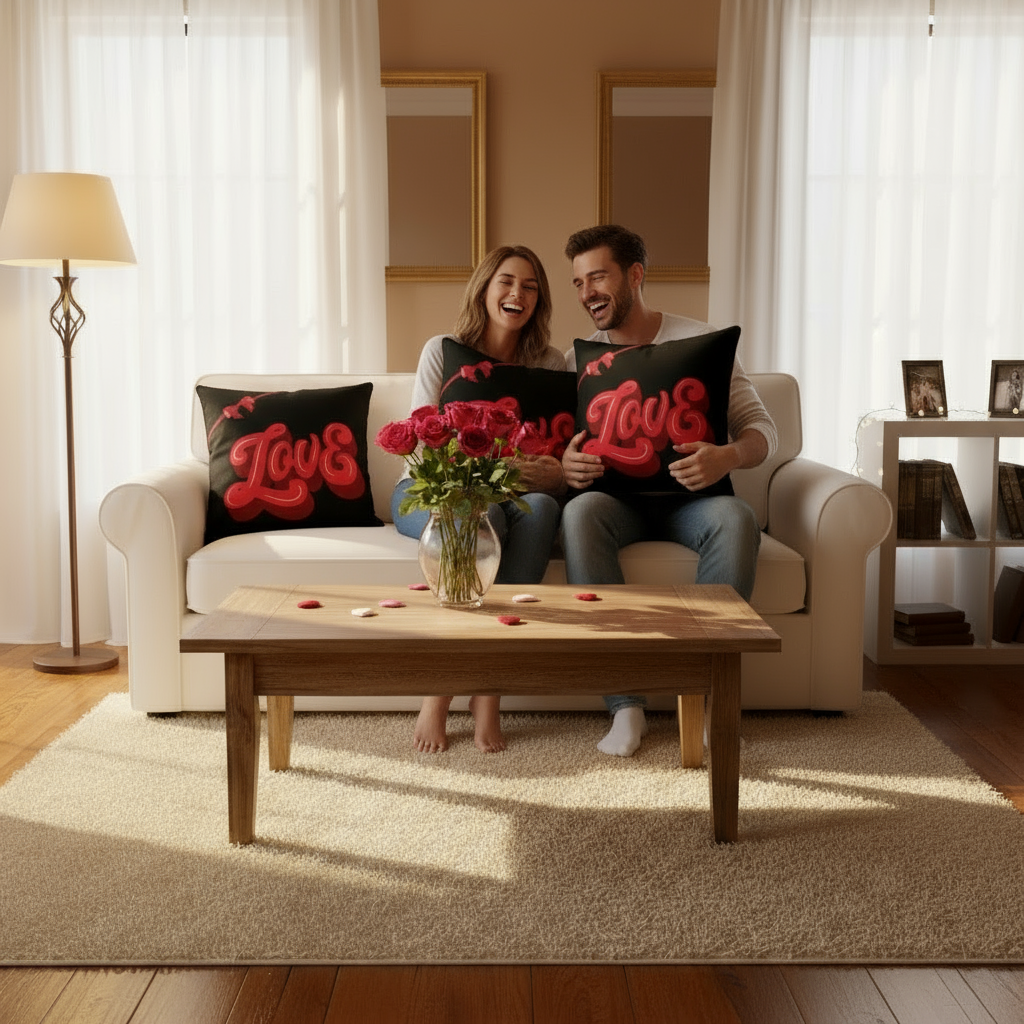 Valentine’s Throw Pillow Black & Red – Heart-Themed Romantic Cushion, 18x18 & 22x22 in