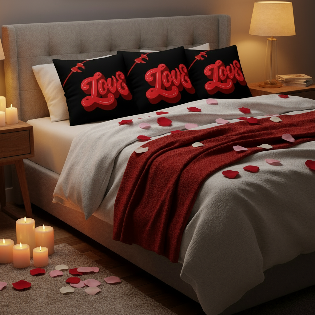 Valentine’s Throw Pillow Black & Red – Heart-Themed Romantic Cushion, 18x18 & 22x22 in