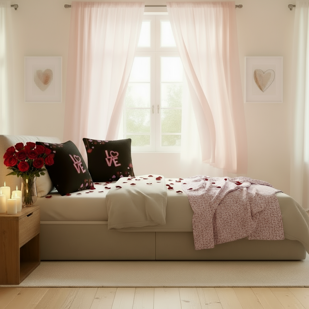 Black Valentine Throw Pillow – Pink & Red Romantic Heart Design (18x18 & 22x22”)