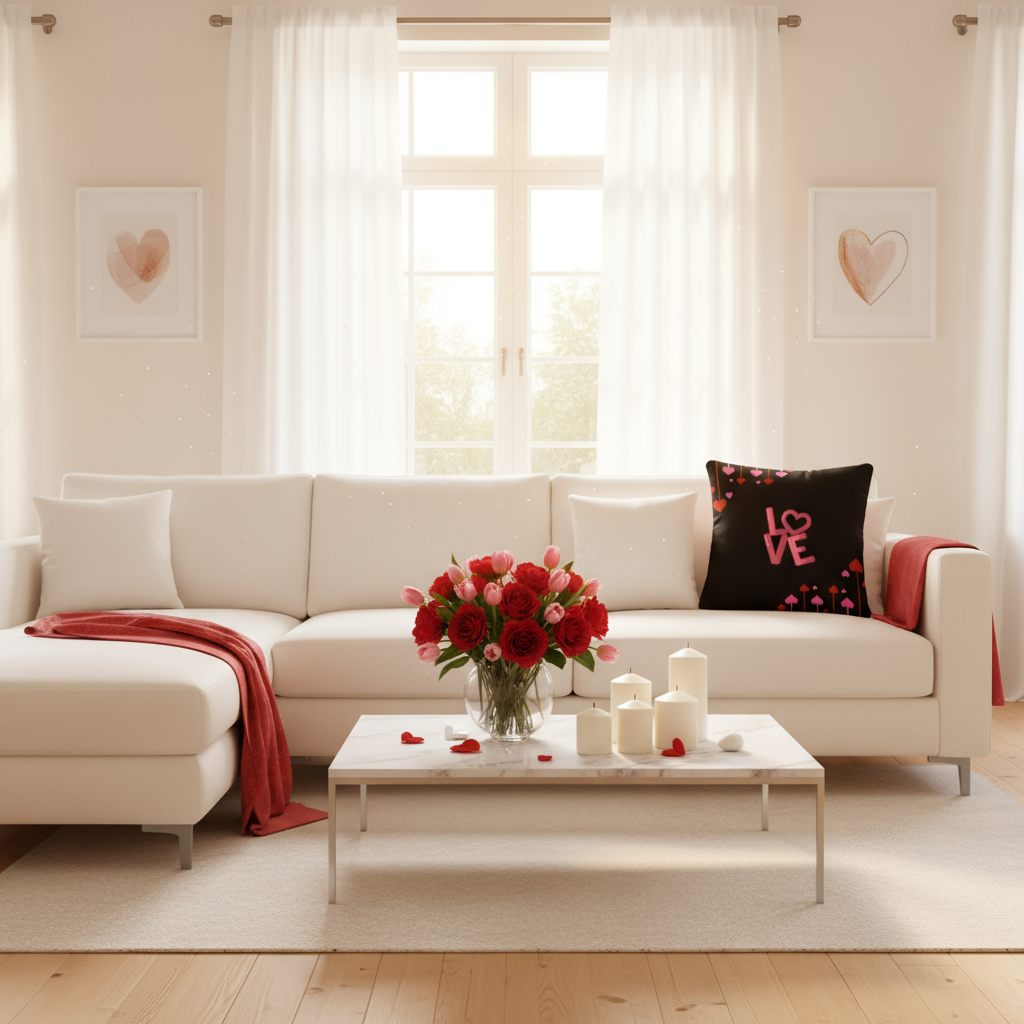 Black Valentine Throw Pillow – Pink & Red Romantic Heart Design (18x18 & 22x22”)