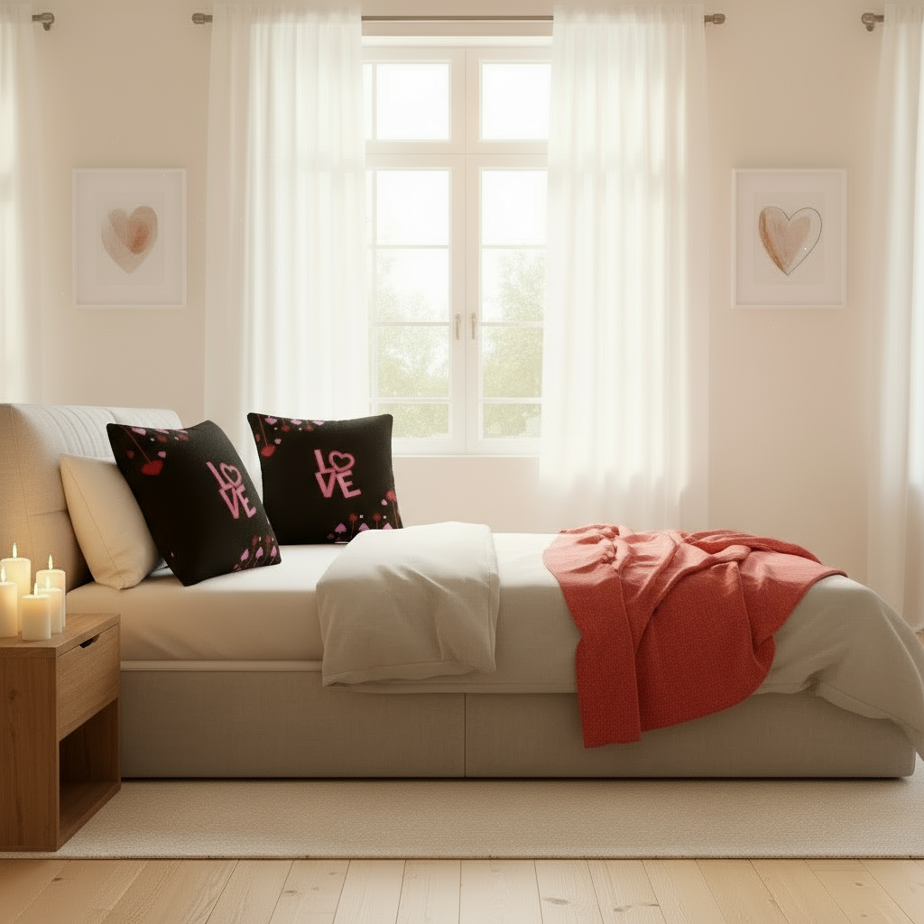 Black Valentine Throw Pillow – Pink & Red Romantic Heart Design (18x18 & 22x22”)