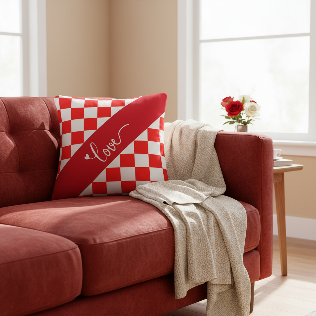 Red & White Valentine Throw Pillow – Romantic Decorative Cushion for Living Room or Bedroom (18x18” & 22x22”)