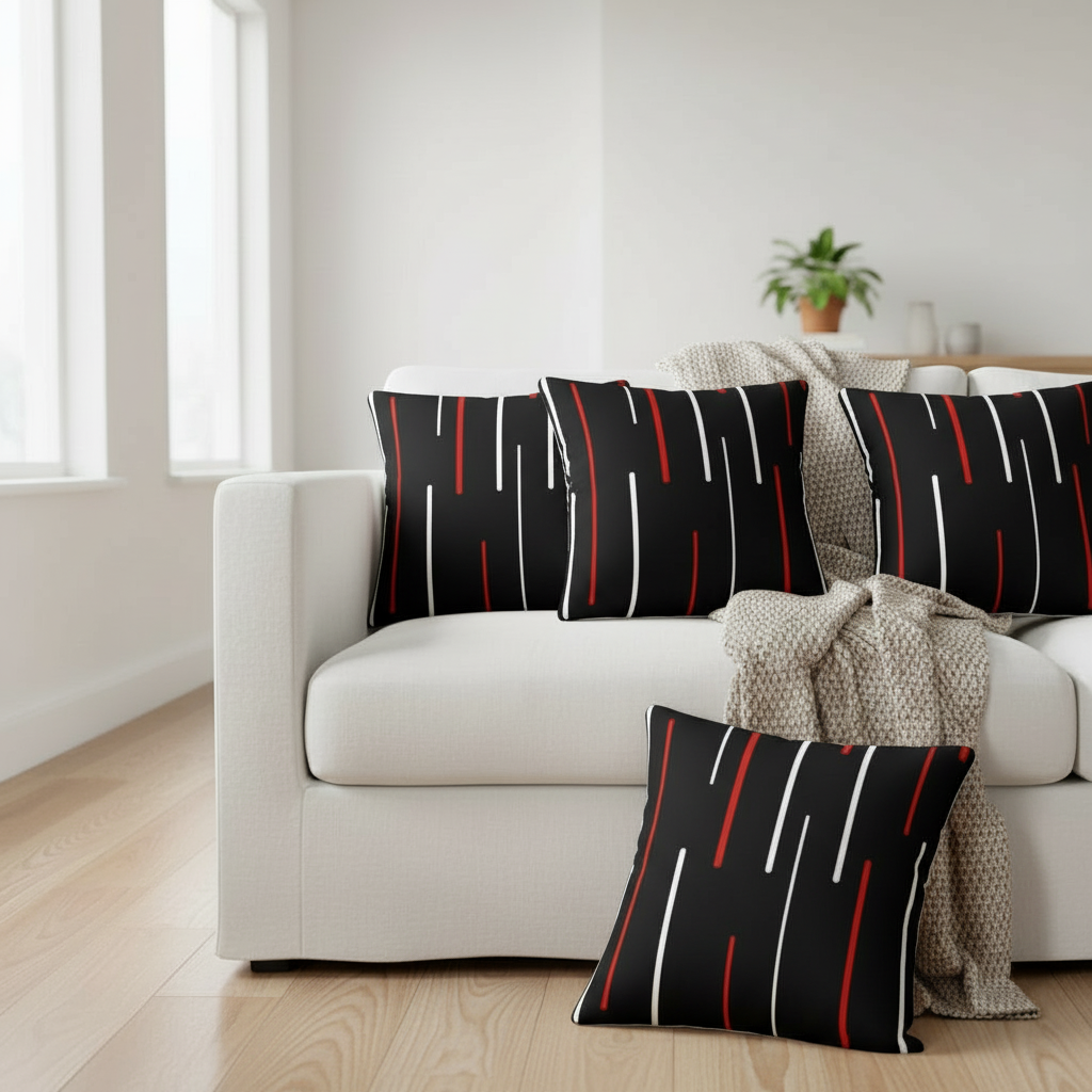 Black White & Red Abstract Throw Pillow – Modern Decorative Cushion