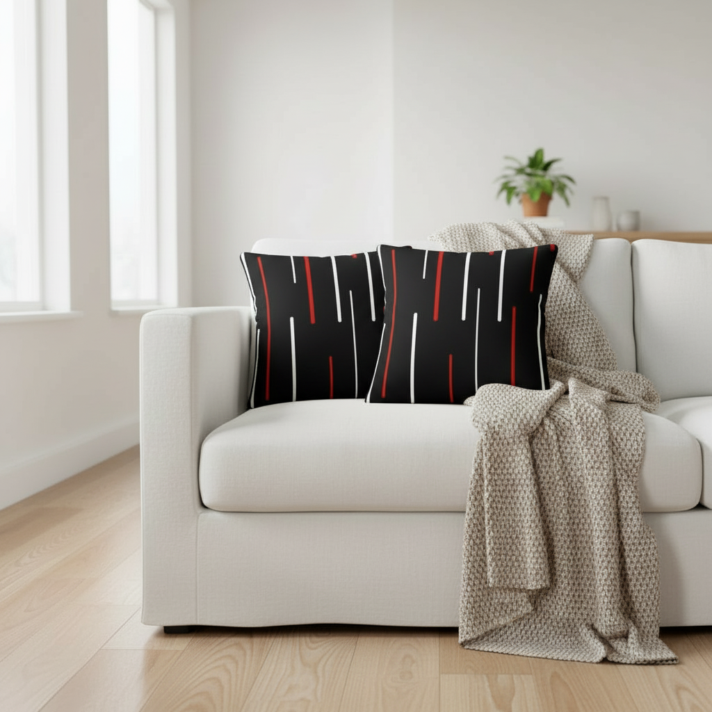 Black White & Red Abstract Throw Pillow – Modern Decorative Cushion
