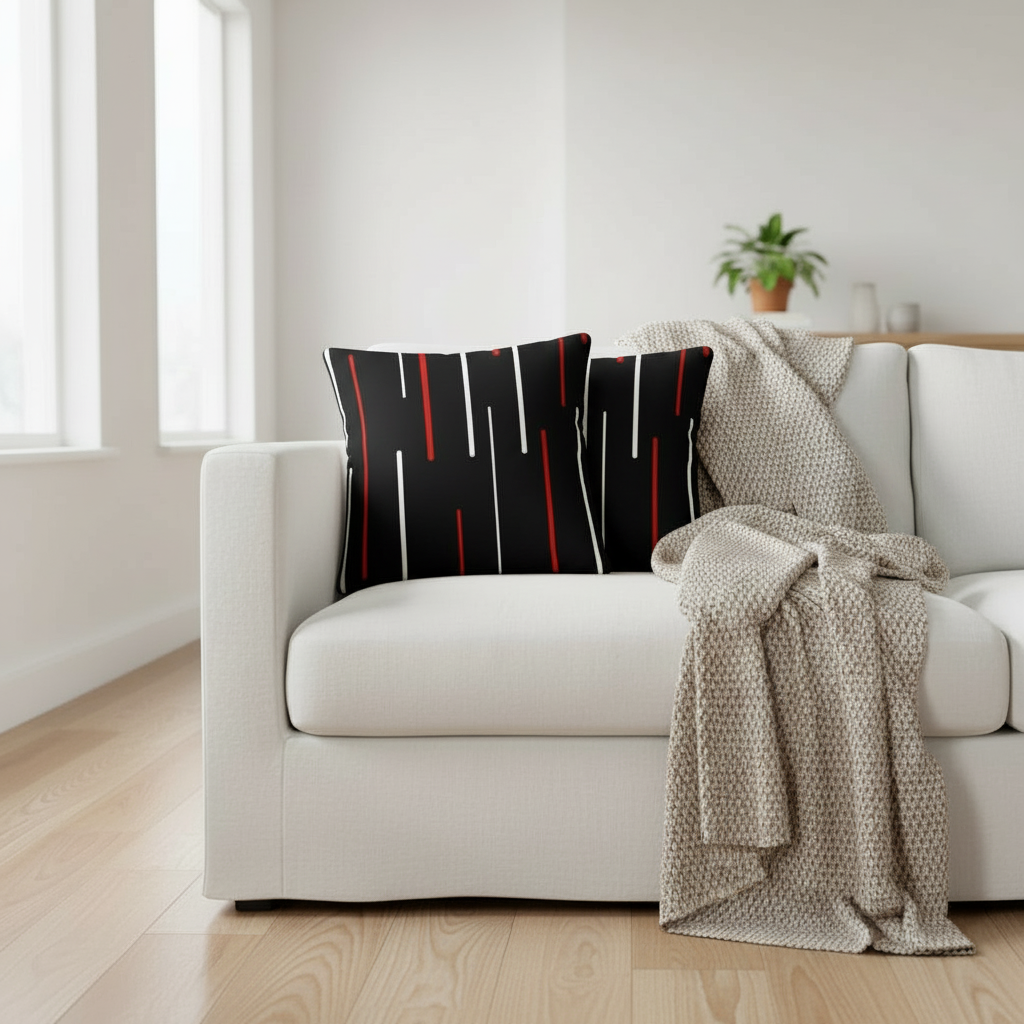 Black White & Red Abstract Throw Pillow – Modern Decorative Cushion