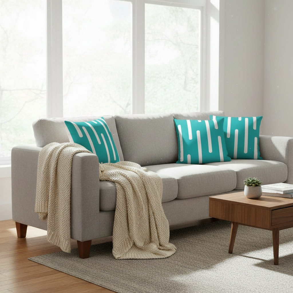 Teal Abstract Throw Pillow – Modern Decorative Cushion Cover