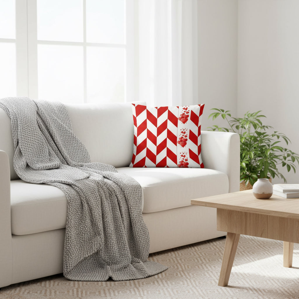 Red & White Valentine Throw Pillow – Romantic Decorative Cushion for Living Room or Bedroom (18x18” & 22x22”)