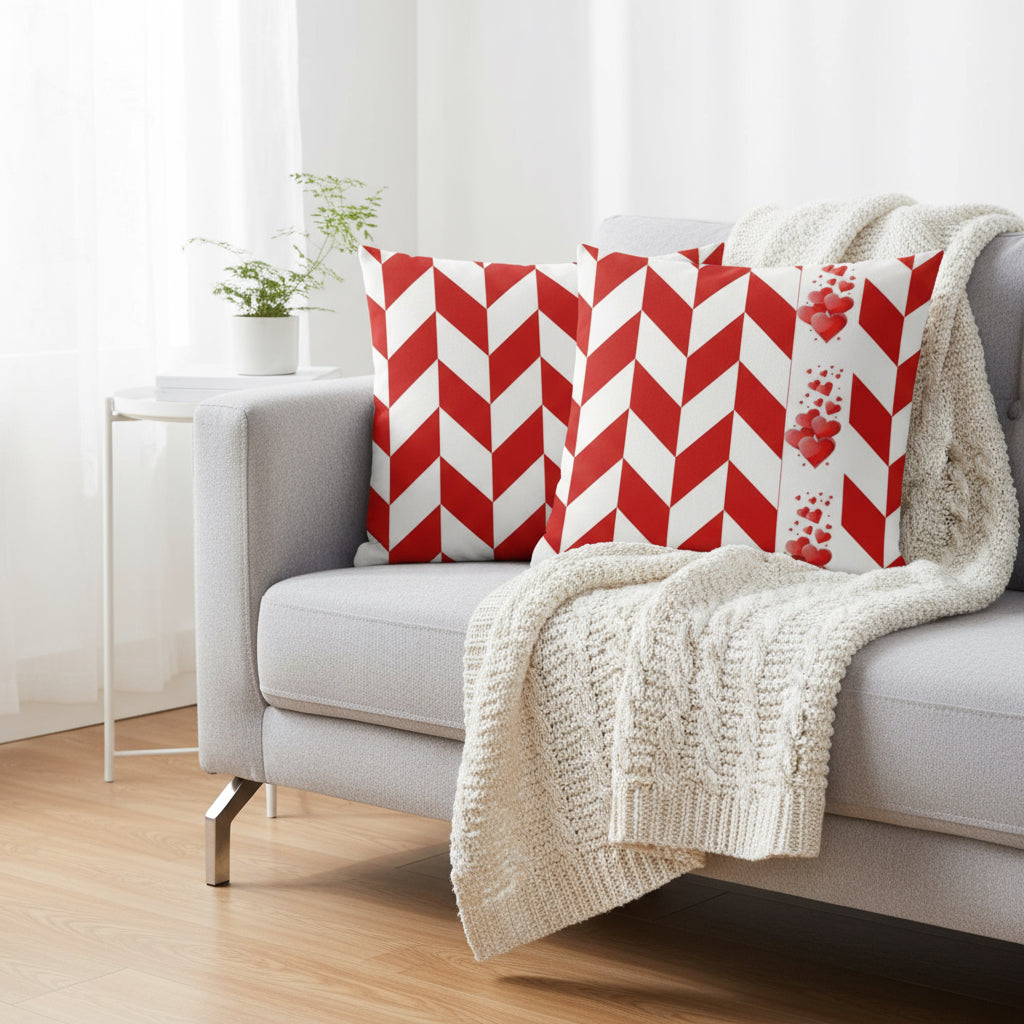 Red & White Valentine Throw Pillow – Romantic Decorative Cushion for Living Room or Bedroom (18x18” & 22x22”)