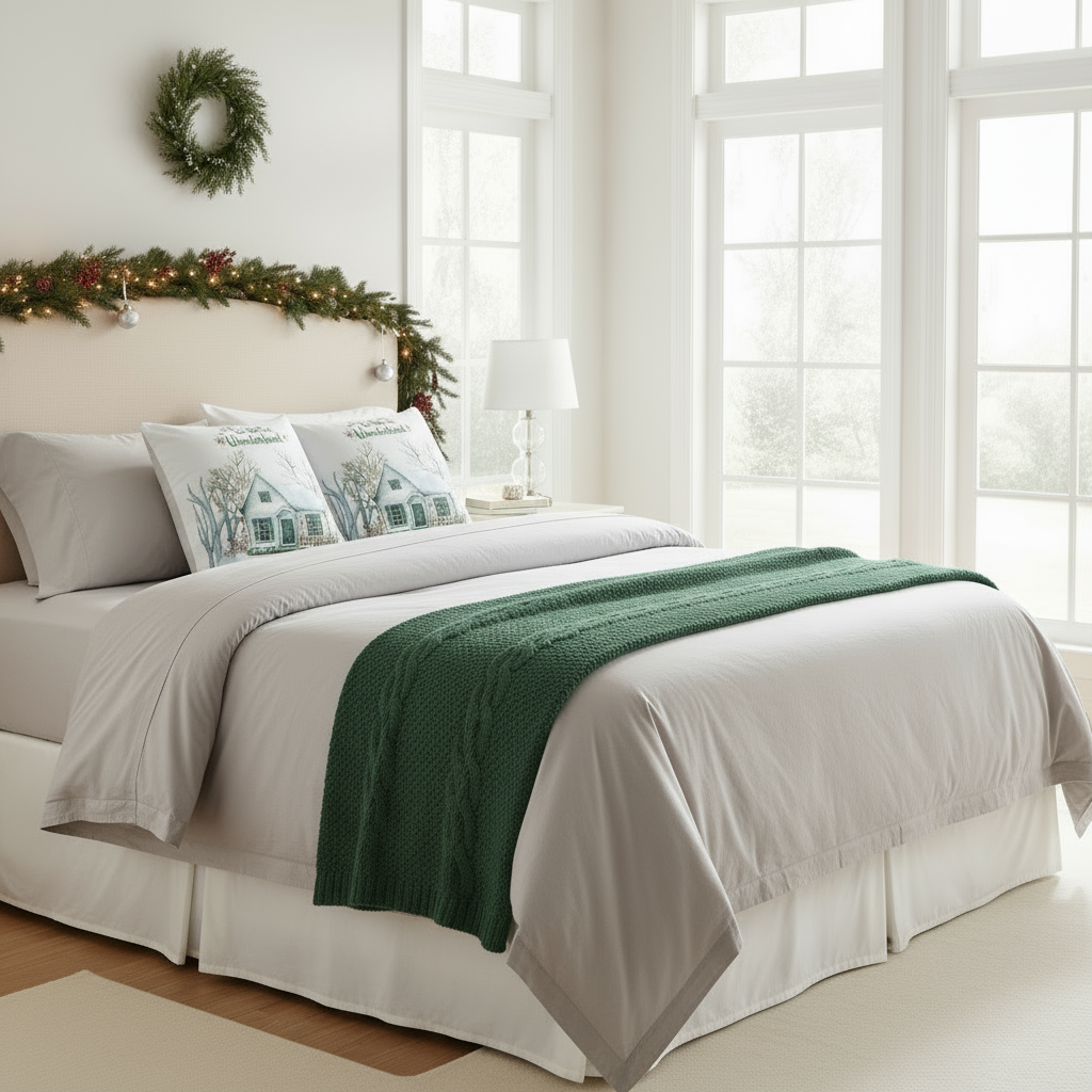 White Christmas Throw Pillow – Cozy Winter Holiday Cushion for Living Room & Bedroom (22x22”)