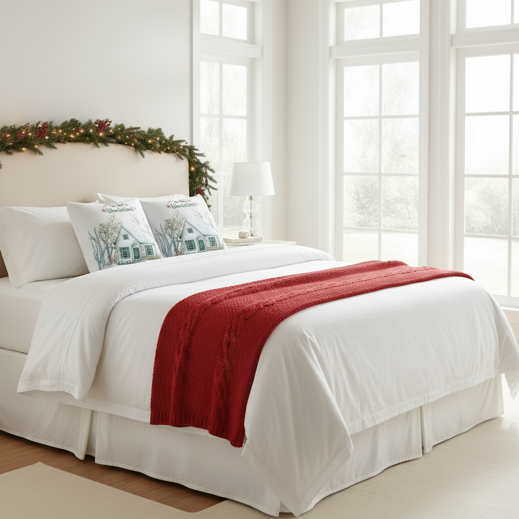 White Christmas Throw Pillow – Cozy Winter Holiday Cushion for Living Room & Bedroom (22x22”)