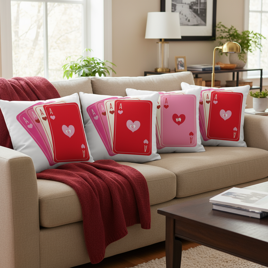White Pink and Red Valentine Throw Pillow – Romantic Heart Home Décor Cushion (18x18 & 22x22 Inches)
