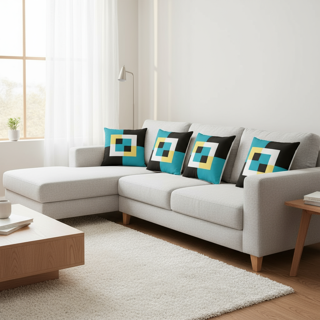 22x22 Abstract Throw Pillow – Yellow, Black, White & Green Modern Cushion