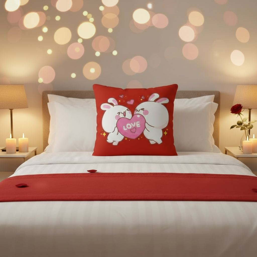 Valentine’s Throw Pillow 22x22 – Red with Pink & White Romantic Design, Cozy Decorative Cushion for Bedroom, Living Room, or Gift