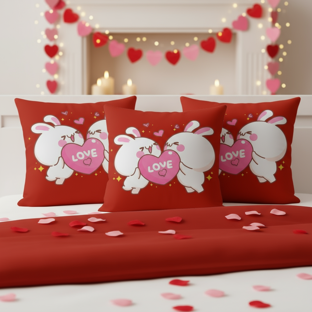 Valentine’s Throw Pillow 22x22 – Red with Pink & White Romantic Design, Cozy Decorative Cushion for Bedroom, Living Room, or Gift