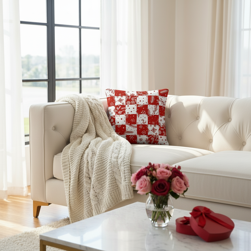 Red & White Candy Cane Christmas Throw Pillow – Festive Holiday Home Décor (22x22”)