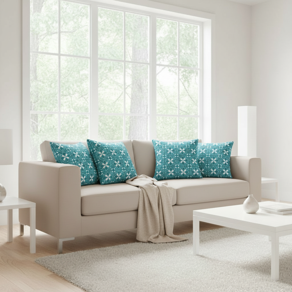 Teal Abstract Decorative Pillow – Modern 22×22 Cushion Cover