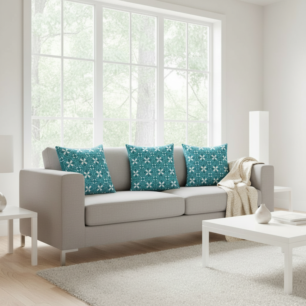 Teal Abstract Decorative Pillow – Modern 22×22 Cushion Cover