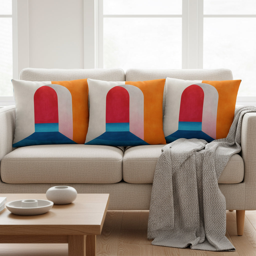 22x22 Abstract Throw Pillow – White, Blue, Orange & Red Modern Cushion