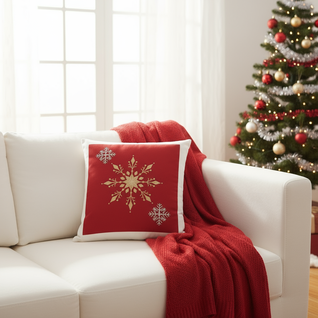 Red, White & Gold Christmas Decorative Throw Pillow – 22×22