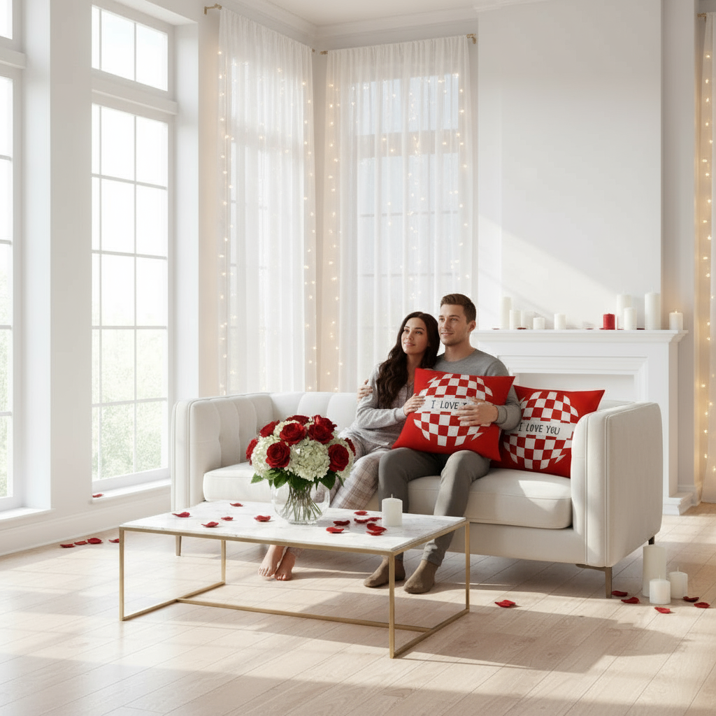 Valentine’s Throw Pillow – Red and White Decorative Cushion for Bedroom, Living Room & Valentine’s Day Gift, 18x18 & 22x22 in