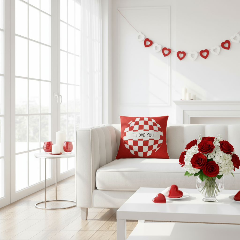 Valentine’s Throw Pillow – Red and White Decorative Cushion for Bedroom, Living Room & Valentine’s Day Gift, 18x18 & 22x22 in