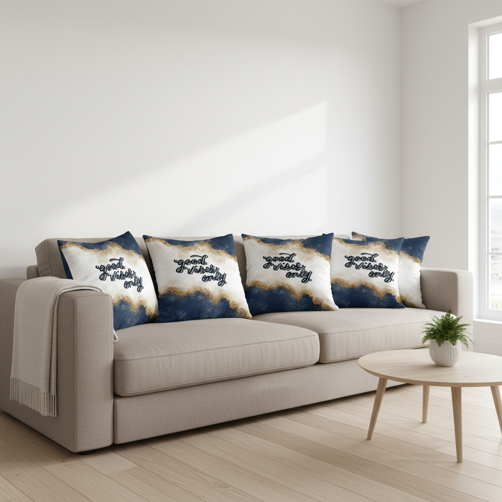 💠 22x22 Modern Blue Marble Accent Pillow – Stylish Decorative Cushion for Home & Sofa